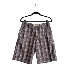 LEE Dungarees Mens Casual Flat Front Shorts Plaid Brown Size 32